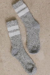 Fuzzy Striped Socks in Heather Grey