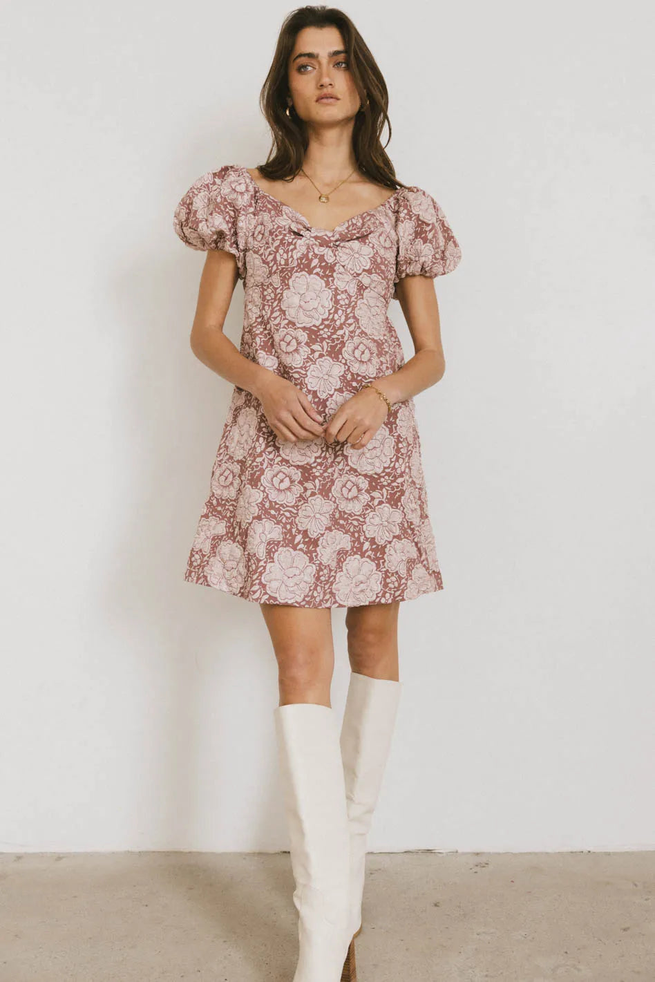 Darcella Floral Mini Dress in Mauve