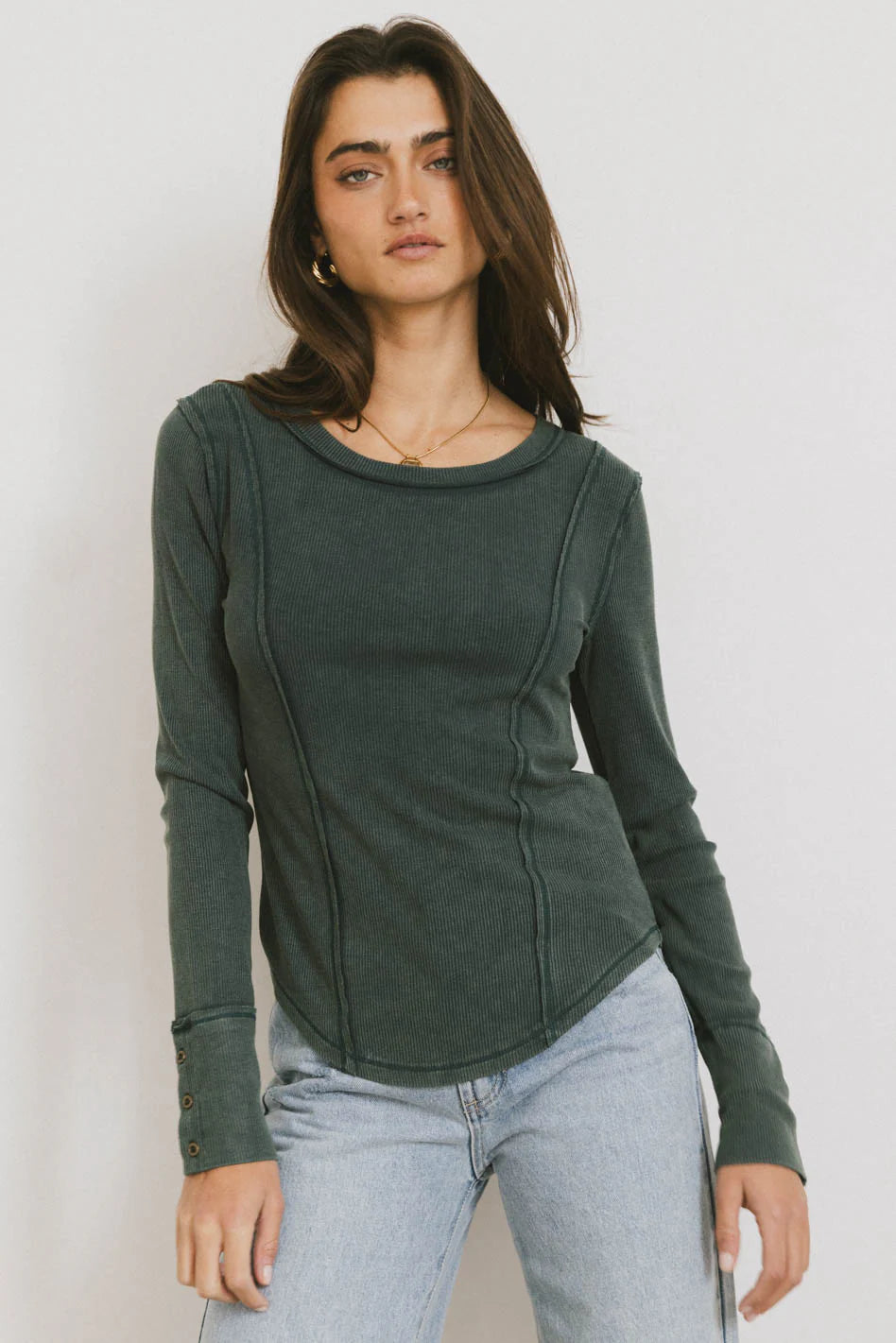 Sailor Ribbed Top in Forest