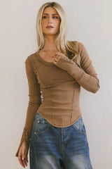 Astrid Ribbed Top in Brown