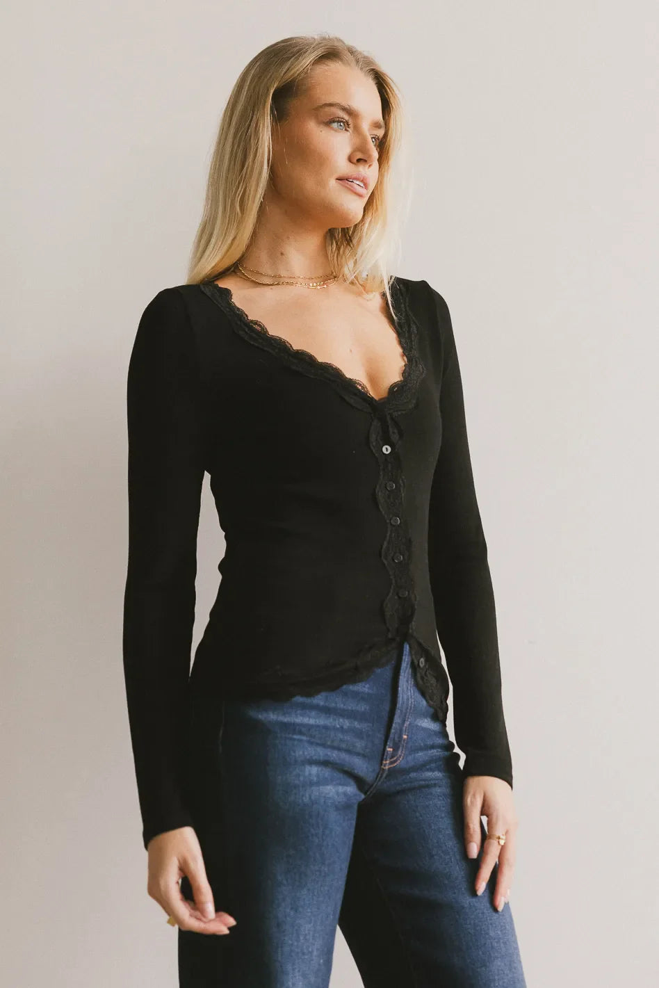 Logan Lace Trim Top in Black