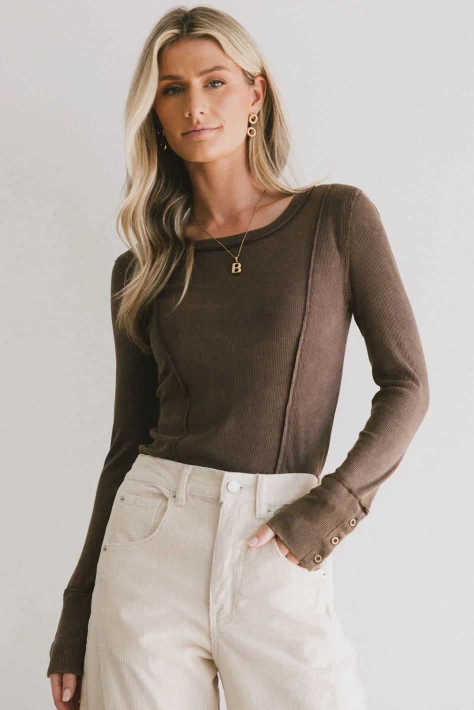 Sailor Ribbed Top in Brown