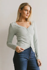 Logan Lace Trim Top in Dusty Blue