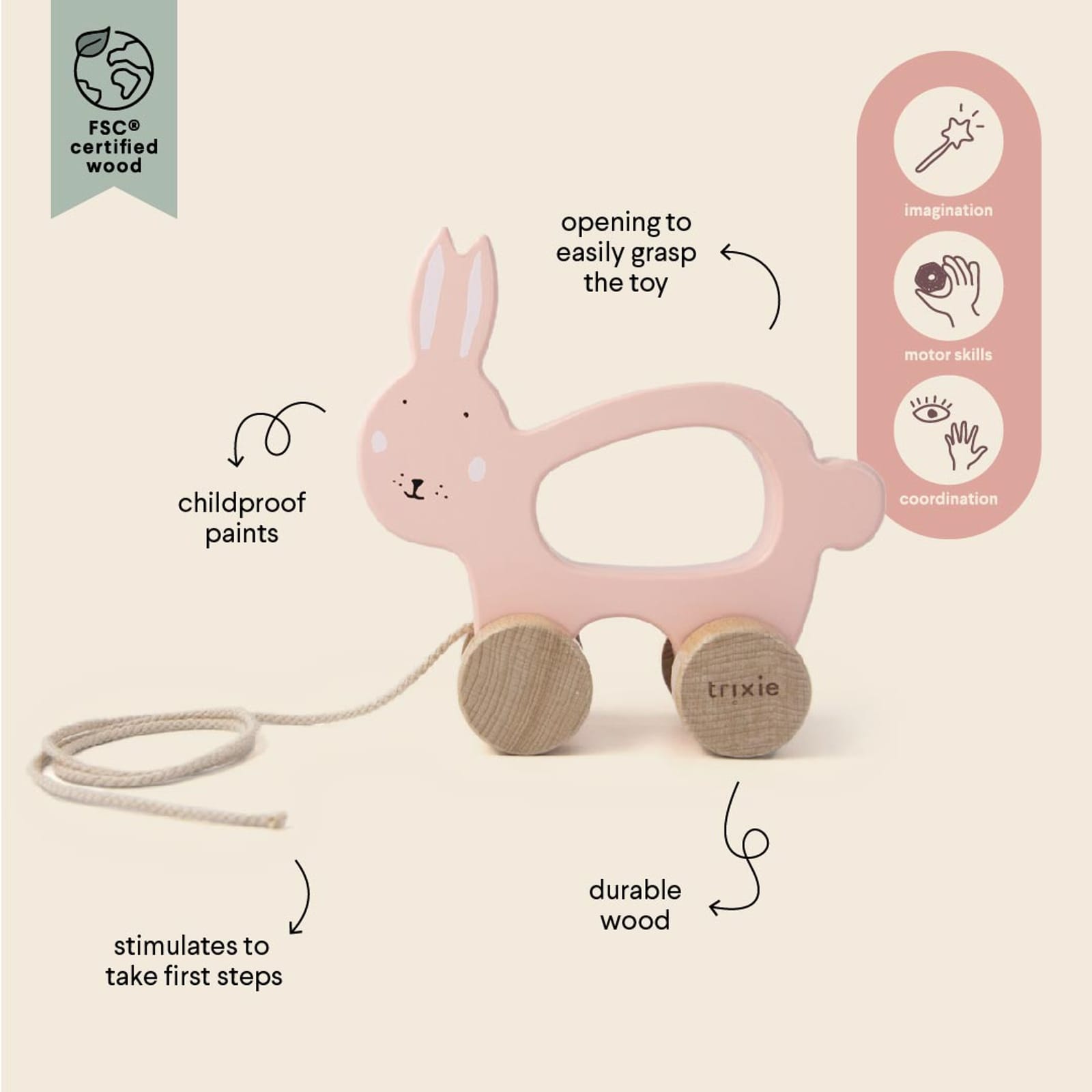 Wooden Pull Along Toy – Mrs Rabbit