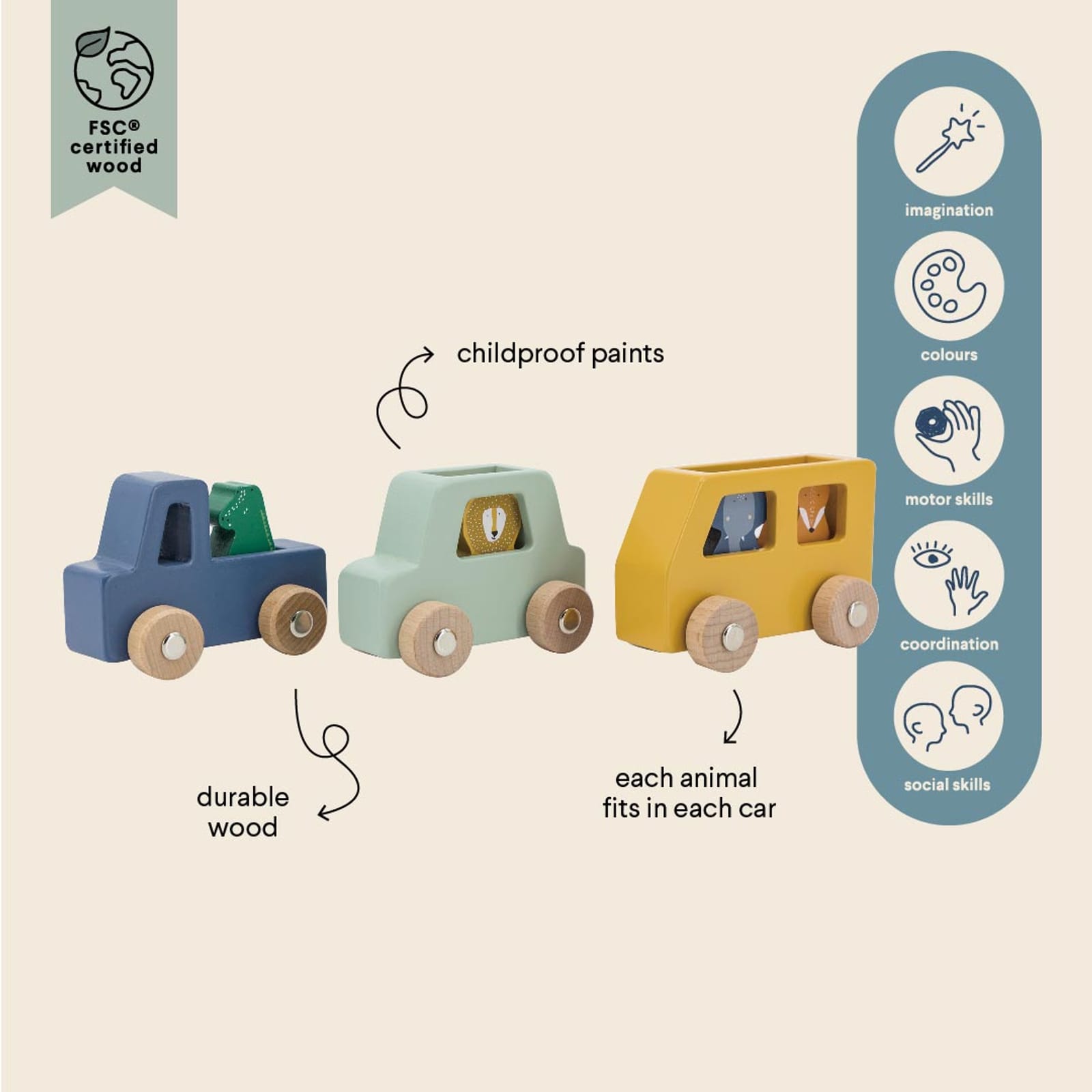 Wooden Animal Car Set