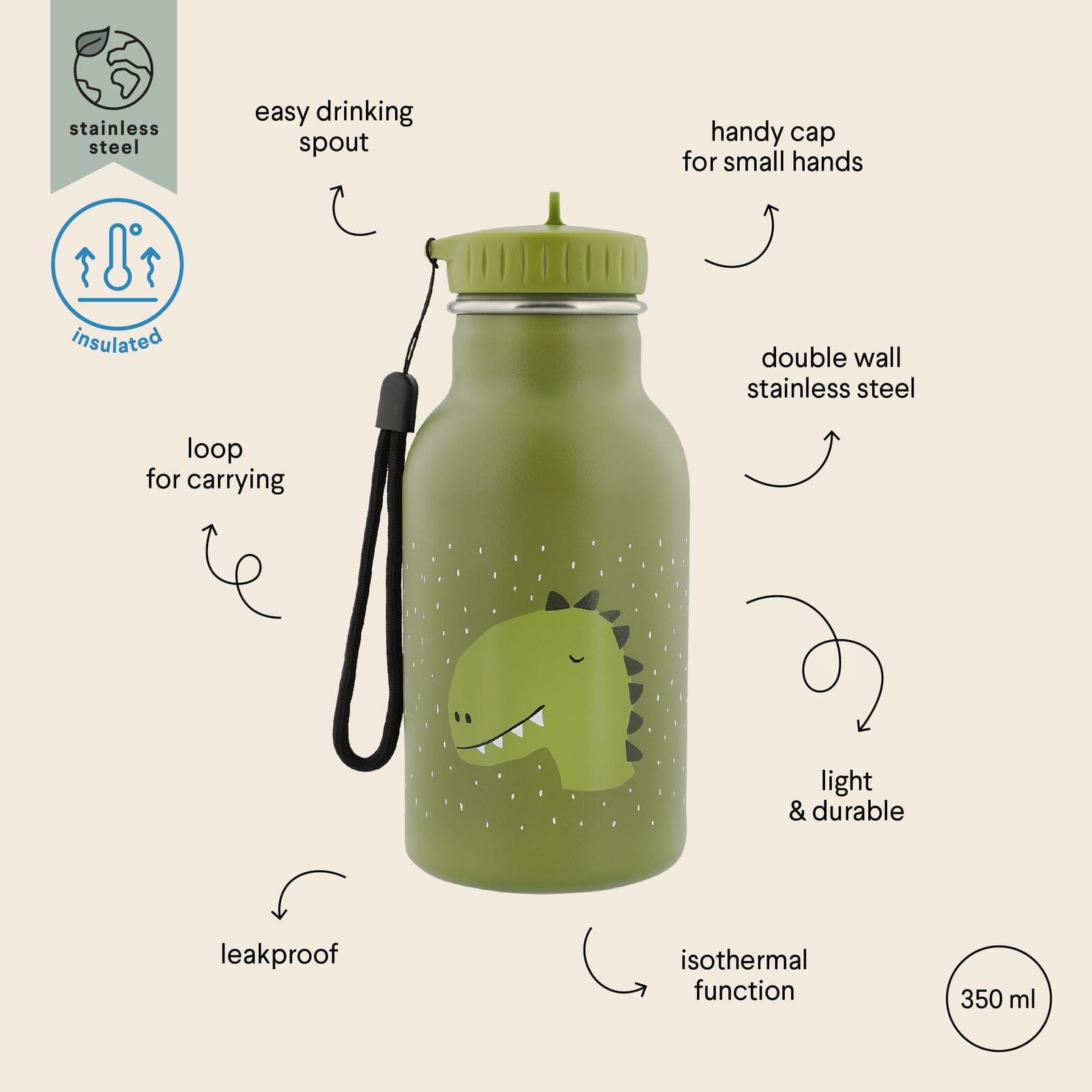 Insulated Water Bottle 350ml – Mr Dino