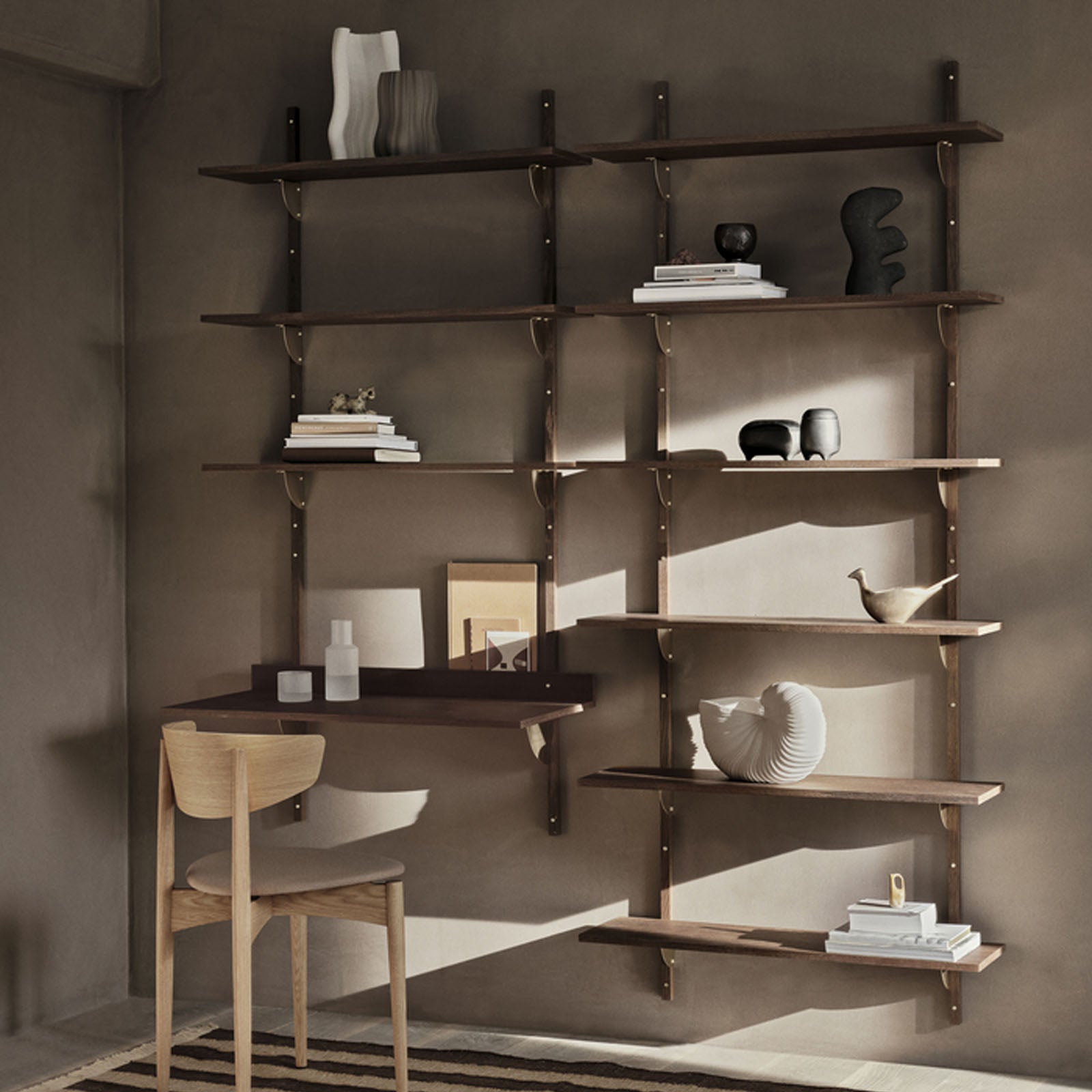 Sector Shelf Triple/Wide – Smoked Oak/Brass