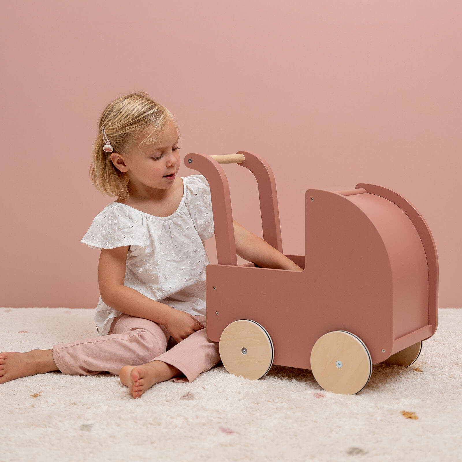 Wooden Doll Pram and Bedding