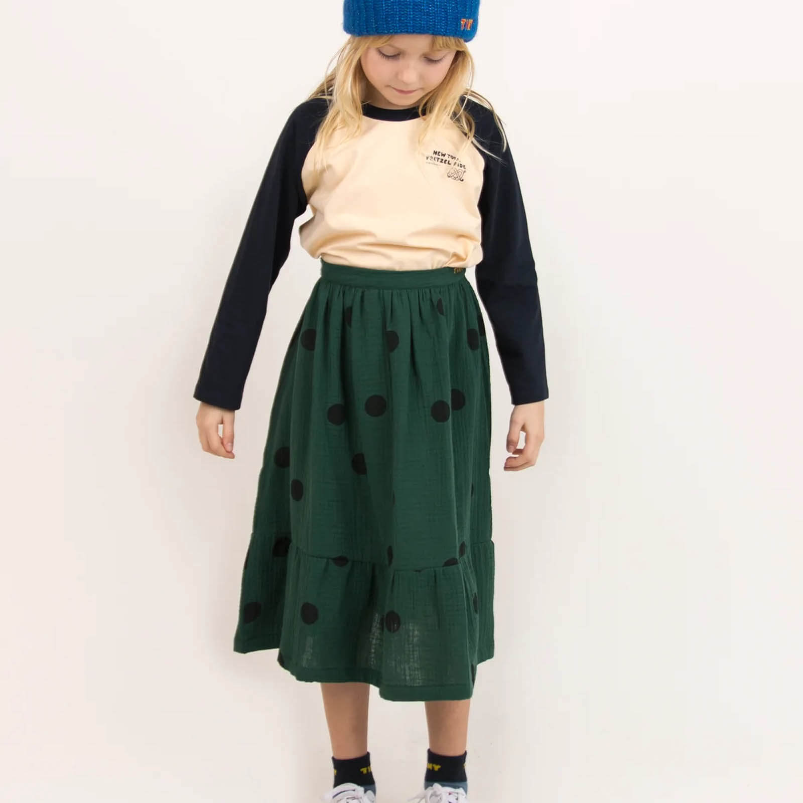 “Big Dots” Long Skirt Dark Green / Black