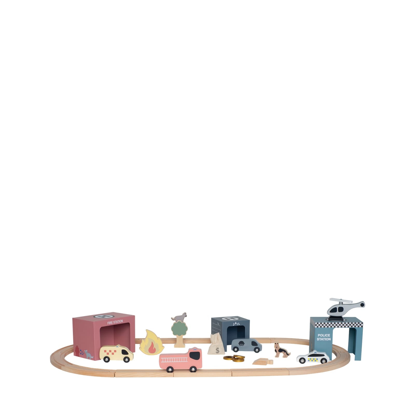 Wooden Train Set with Rescue Vehicles